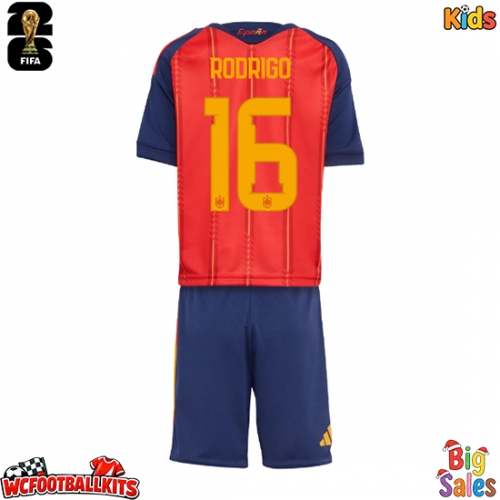 Spain Rodri Hernandez #16 Replica Home Stadium Kit for Kids World Cup 2026 Short Sleeve (+ pants)